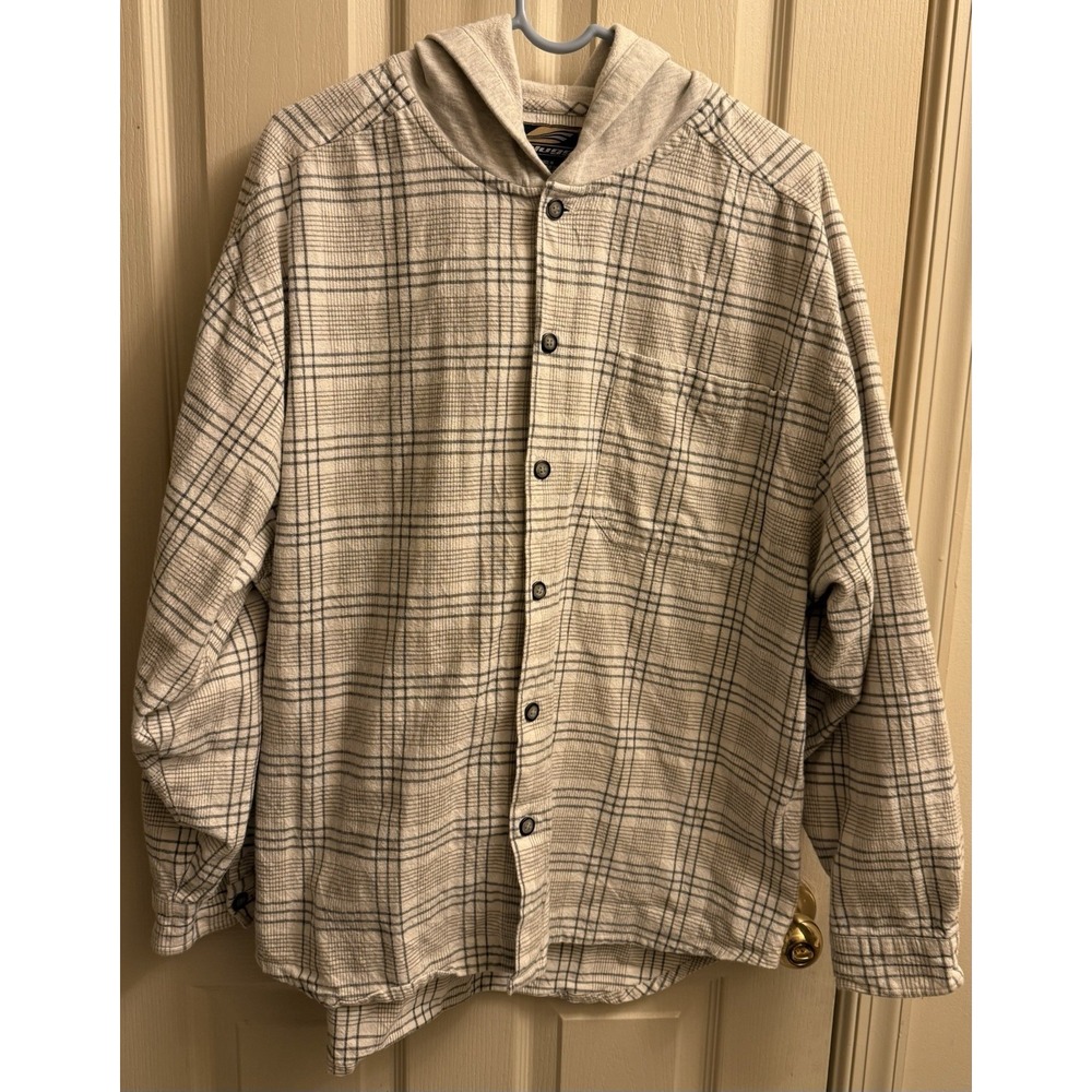 VTG Y2K Plugg Long Sleeve Hoodie‎ Button Up Shirt Skate Plaid Men's Large Rare